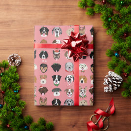 Papel De Presente Padrão de Rosto de Cão de Natal