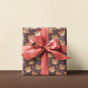 Papel De Presente Padrão de rosto do urso bonito Castanho