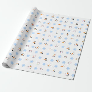 Papel De Presente Padrão de Rostos de Bonecos de Neve Legais, Flocos