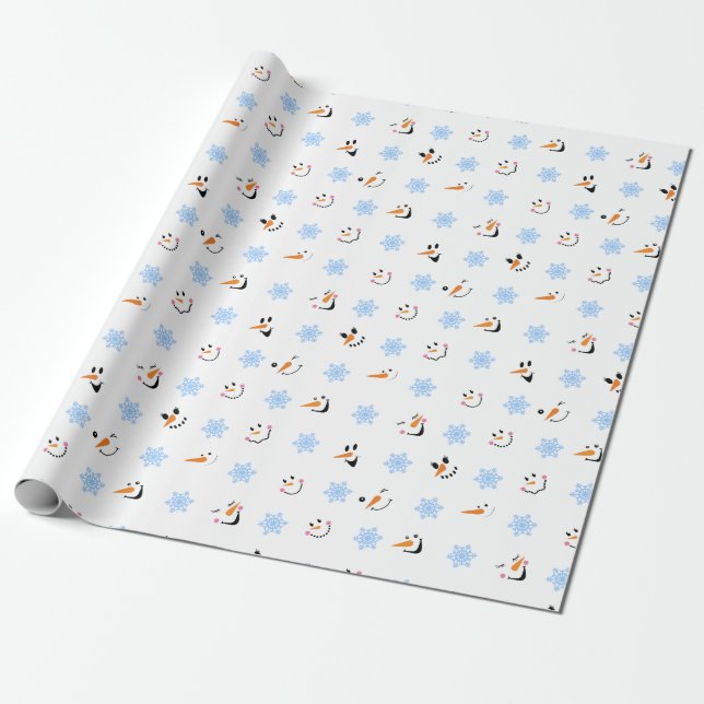 Papel De Presente Padrão de Rostos de Bonecos de Neve Legais, Flocos (Desenrolado)