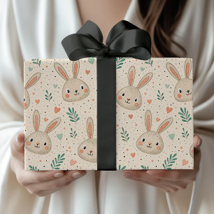 Papel De Presente Padrão de Rostos de Coelhinhos Miniatura Vintage c