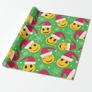 Papel De Presente Padrão de Rostos Felizes Sorridentes de Natal