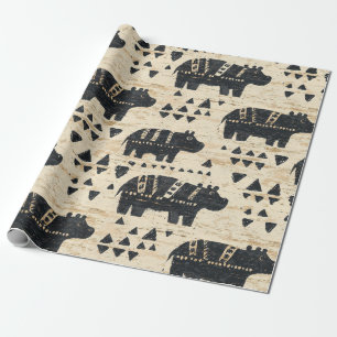 Papel De Presente Padrão de Safári de Hipopótamo Tribal