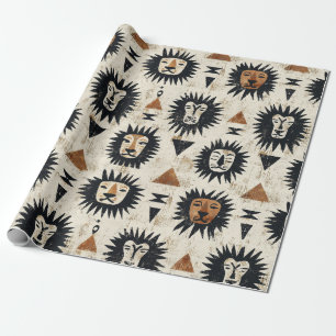 Papel De Presente Padrão de Safari Leão Tribal