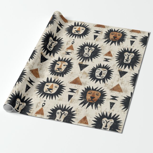 Papel De Presente Padrão de Safari Leão Tribal (Desenrolado)