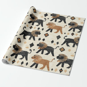 Papel De Presente Padrão de Safari Tribal Leão Boho