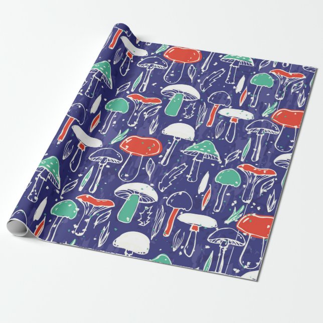 Papel De Presente Padrão de safra com cogumelos diferentes. Outono v (Desenrolado)