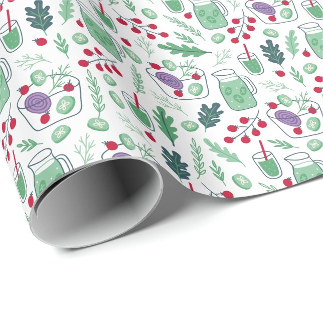 Papel De Presente Padrão de Salada Vegetal com Nome Verde (Ponta do rolo)