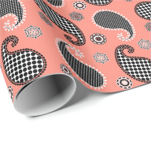 Papel De Presente Padrão de salsa, rosa-coral, preto e branco