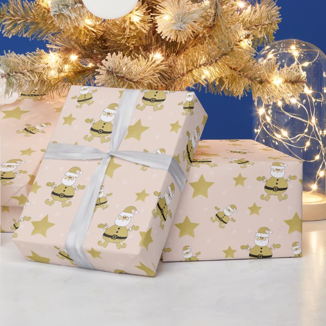 Papel De Presente Padrão de Santa Rosa Chic Dourado e Estrelas (Feriados)
