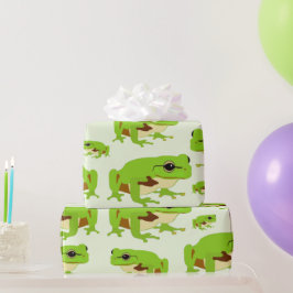 Papel De Presente Padrão de Sapo de árvore verde-branca
