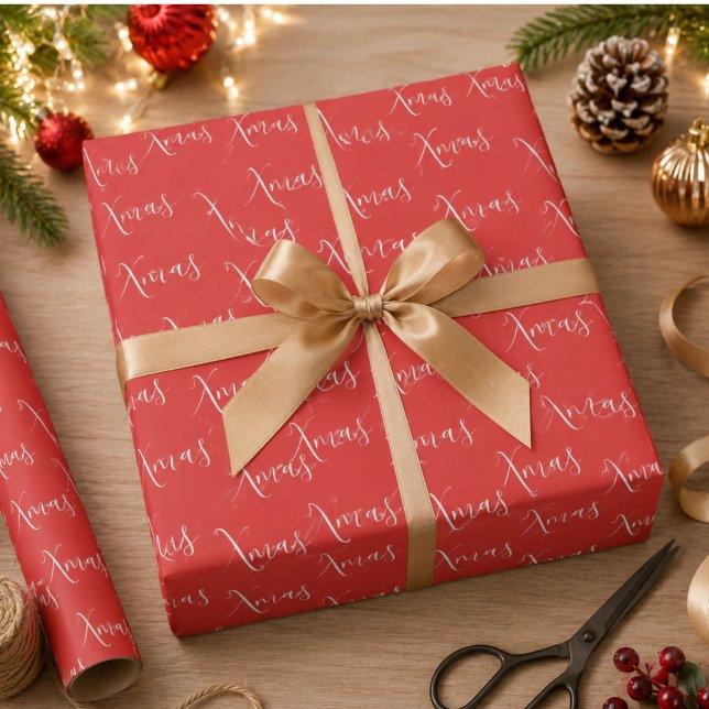 Papel De Presente Padrão de Script Vermelho de Natal Férias de Natal (Criador carregado)