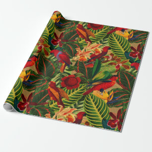 Papel De Presente Padrão de Selva de Papagaios Tropicais Antiquados