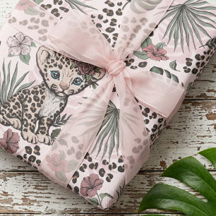 Papel De Presente Padrão de selva infantil safari rosa leopardo femi
