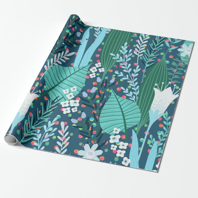 Papel De Presente Padrão de selva tropical exuberante (Desenrolado)