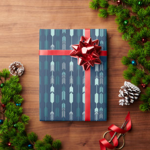 Papel De Presente Padrão de Setas Geométricas Modernas - Azul Marinh