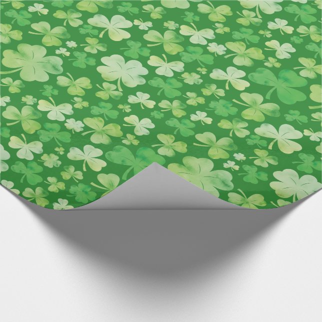 Papel De Presente Padrão de Shamrock de Aquarela Verde do Dia de São (Ponta)