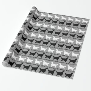 Papel De Presente Padrão de Silhuetas de Setter Inglês com Texto