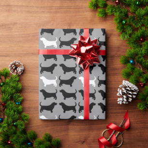 Papel De Presente Padrão de Silhuettes do Basset