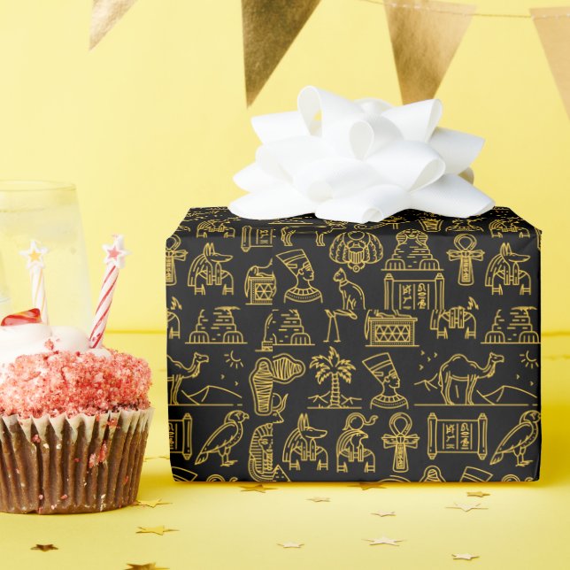 Papel De Presente Padrão de Símbolo Hieroglífico Egípcio (Festa de aniversário)