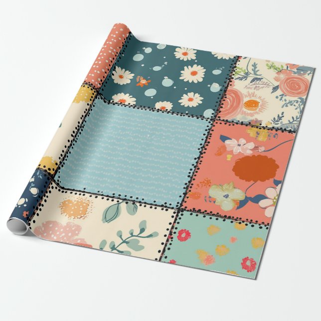 Papel De Presente Padrão de Sistema Floral Whimsical (Desenrolado)