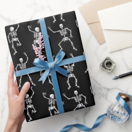 Papel De Presente Padrão de Skeletons de Dança Spooky
