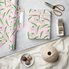 Papel De Presente Padrão de Snowdrop em Rosa Corado