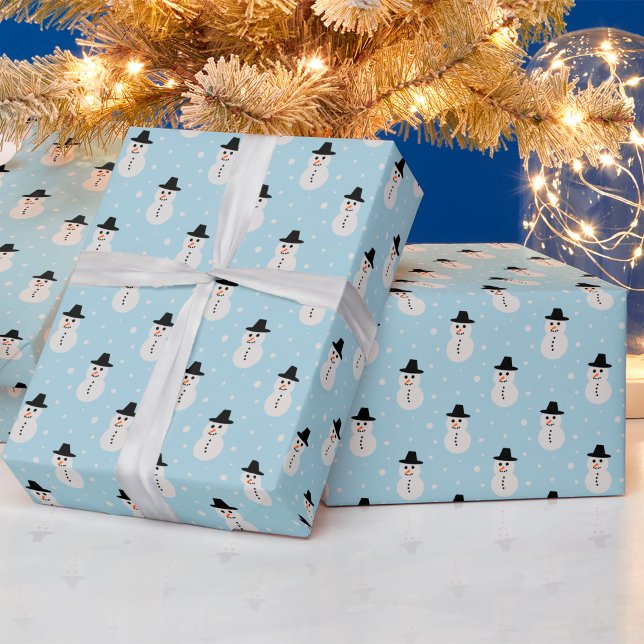 Papel De Presente Padrão de Snowman de Natal em azul claro (christmas snowman wrapping paper in blue)