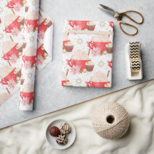Papel De Presente Padrão de sobremesa de cacau de Natal Vermelho e D