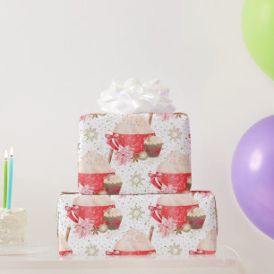 Papel De Presente Padrão de sobremesa de cacau de Natal Vermelho e D