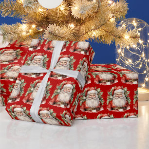 Papel De Presente Padrão de Sorriso de Santa Claus natais vintages