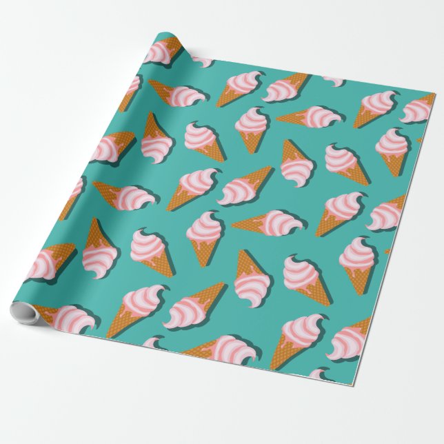 Papel De Presente Padrão de sorvete de cones de waffle e iogurte con (Desenrolado)