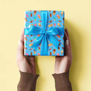 Papel De Presente Padrão de Sorvete Iummy Azul