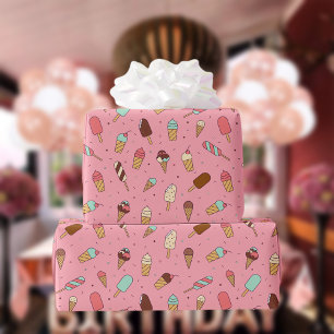 Papel De Presente Padrão de Sorvete Iummy Rosa de Morango
