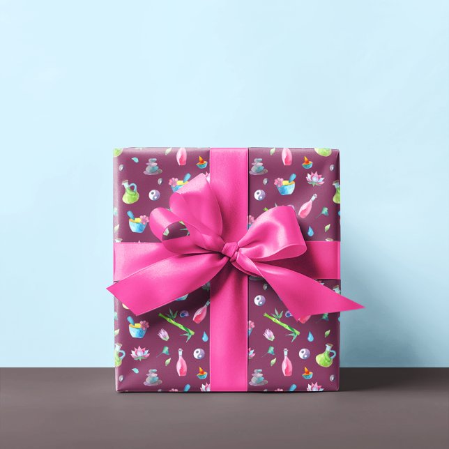 Papel De Presente Padrão de Spa Aquarela | Ameixa (Criador carregado)