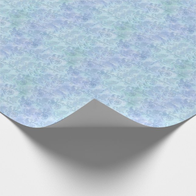 Papel De Presente Padrão de Sparkle de Aquarela Floral Azul (Ponta)