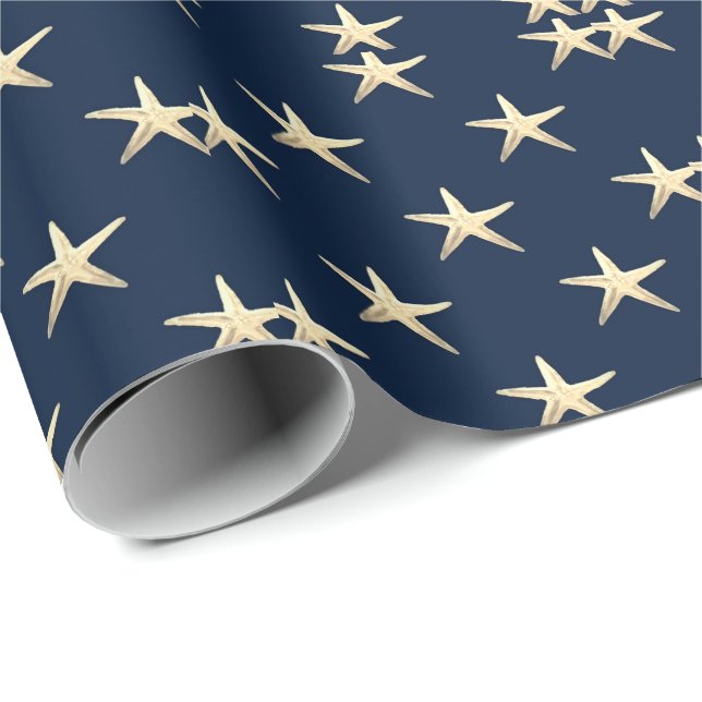 Papel De Presente Padrão de Starfish no fundo sólido (Ponta do rolo)