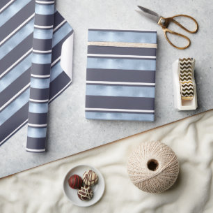 Papel De Presente Padrão de Stripe de Natal Blue ID862