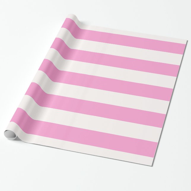 Papel De Presente Padrão de Stripe Rosa e Branco Enorme (Desenrolado)