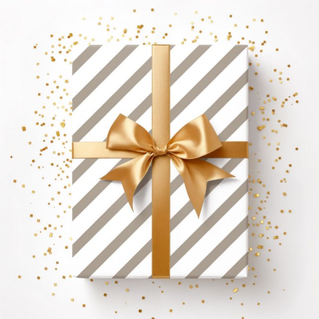 Papel De Presente Padrão de Stripes Brancas do bege castanho (Brown beige Taupe White Stripes Pattern Wrapping Paper)