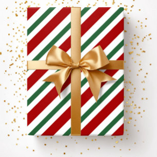 Papel De Presente Padrão de Stripes Brancas Verdes Vermelhas de Nat
