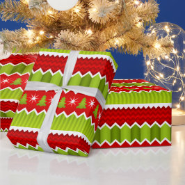 Papel De Presente Padrão De Stripes De Chevron Vermelho E Verde De N