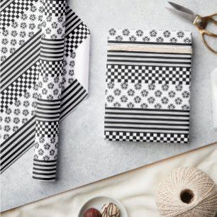 Papel De Presente Padrão de Stripes Florais de Verificação de Boho B