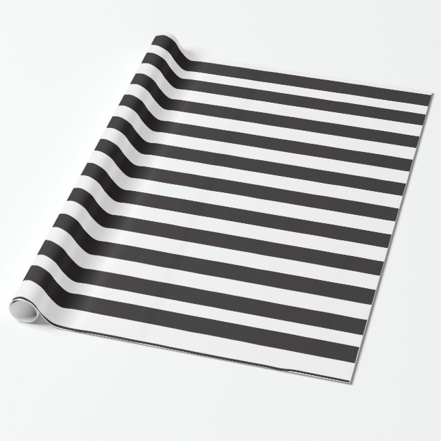 Papel De Presente Padrão de Stripes Pretas e Brancas (Desenrolado)