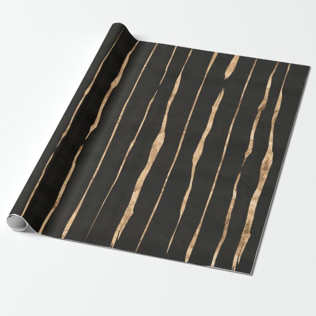 Papel De Presente Padrão de stripes preto e Rosa-ouro (Desenrolado)