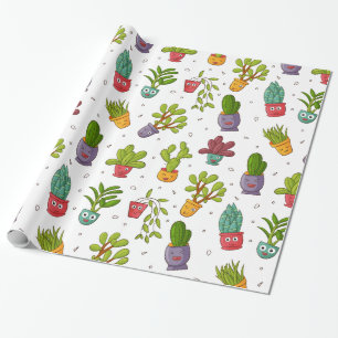 Papel De Presente Padrão de Suculentos Naturais de Cactus Bonitos