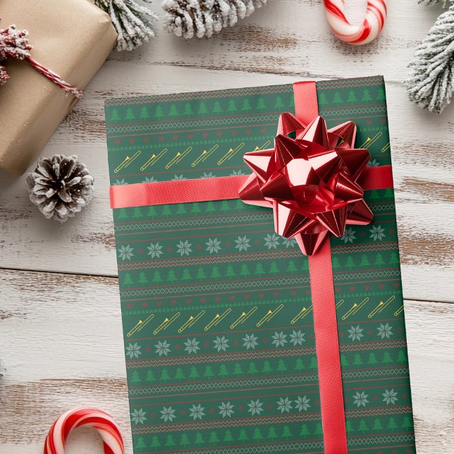 Papel De Presente Padrão de Suéter de Natal de Trombone Fofo (Criador carregado)