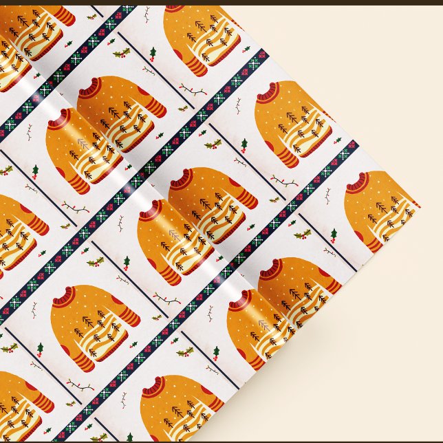 Papel De Presente Padrão de Suéter Feio Fofo Presente de Natal  (Cute Ugly Sweater Pattern Christmas Gift Wrapping Paper)
