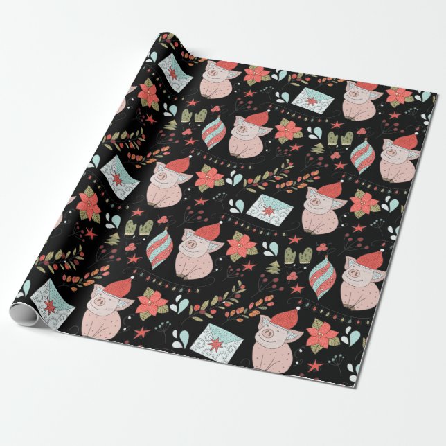 Papel De Presente Padrão de Suíno de Natal Bonito (Desenrolado)