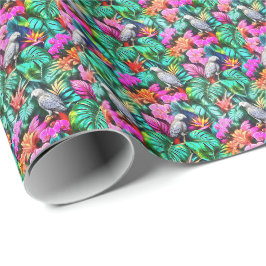 Papel De Presente Padrão de Superfície Contínuo de Papagaios Cinzent
